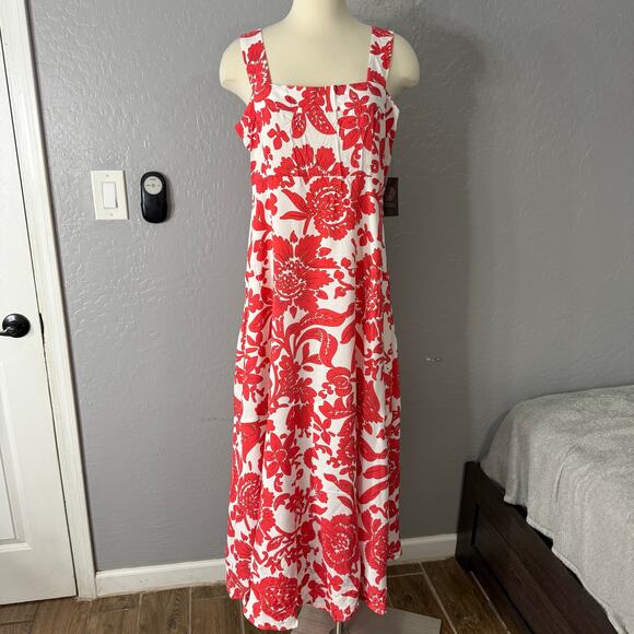 Vince Camuto Floral Tiered Maxi Dress, Red/White, L - Picture 1 of 4